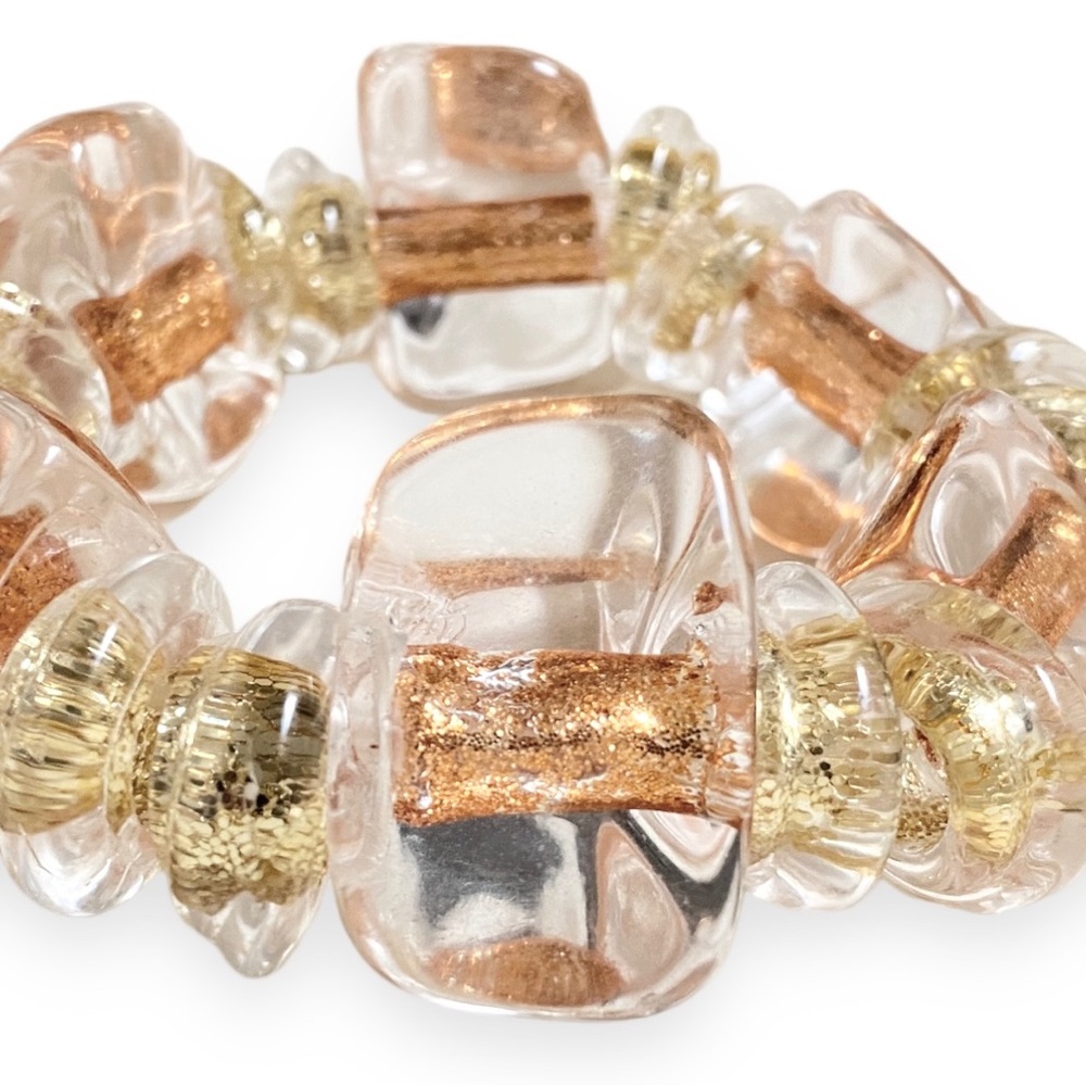 Clear Acrylic Beads With Metallic Tone Centers Stretchy Beaded Bracelet